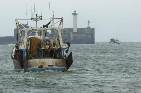 Navire de pêche sortant d'un port