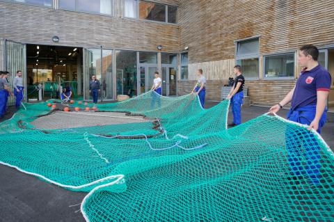 Marins travaillant sur un filet